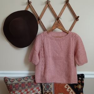 Vintage Hand knit Blush Pink Cropped Sweater | M